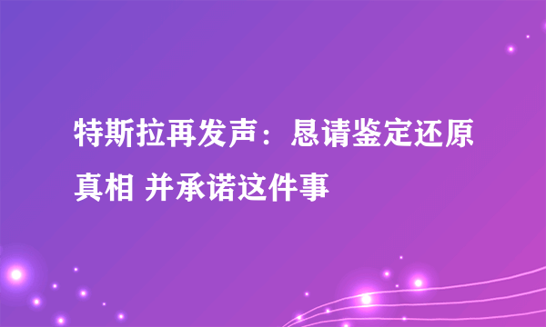 特斯拉再发声：恳请鉴定还原真相 并承诺这件事